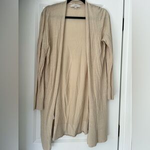 LOFT Tan Cardigan Sweater with Long Sleeves and Open Front